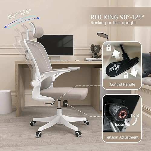 Miniatura 8 de Monhey Office Chair Ergonomic Desk Chair with Lumbar Support&Headrest&Flip-up Arms Height Adjustable Rocking Swivel High Back Computer Chair Warm