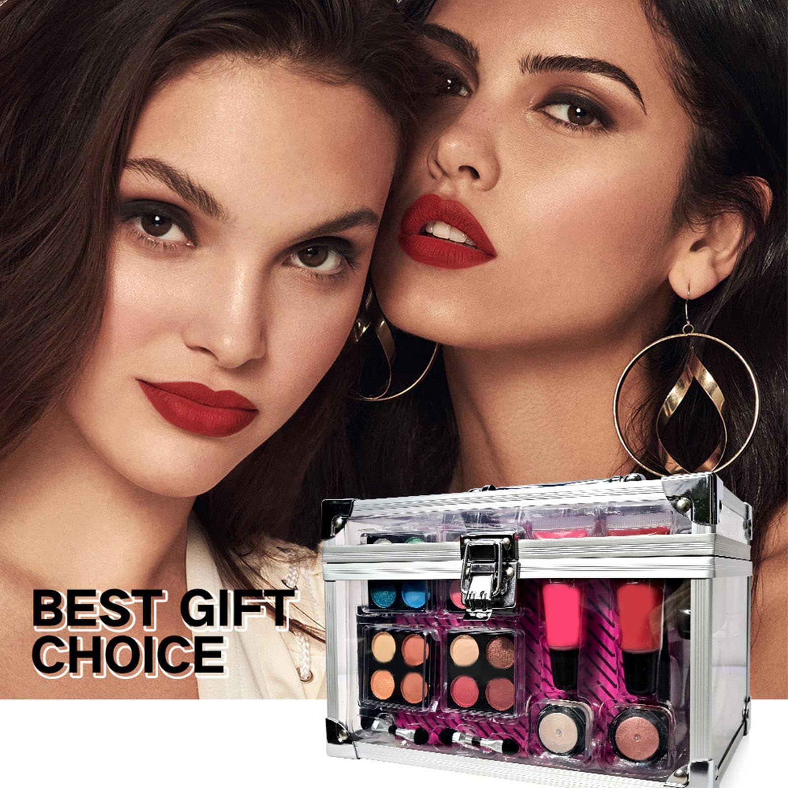 Juegos De Maquillaje Para Mujeres Maletín Cosmético Portátil Compacto | Estuche Con Sombras Rubor Brochas Para Adolescente Viaje Boda Teatro