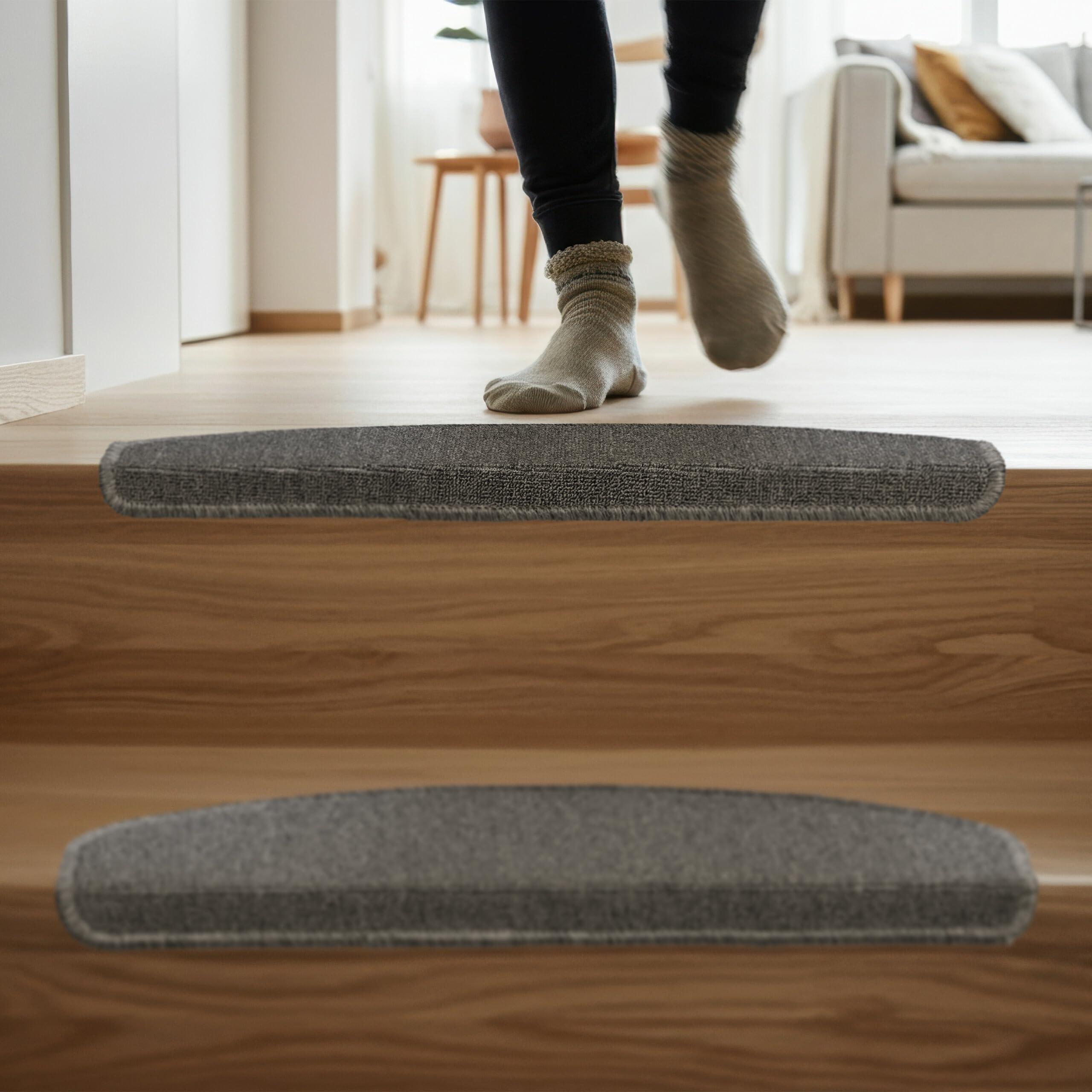 Relaxdays Alfombras Escaleras, Set 15, Alfombrillas Escalones, Circular, Antideslizantes, 65x24 cm, Autoadhesivas, Gris