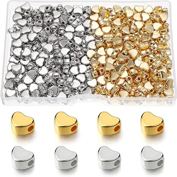 400 Pcs Heart Spacer Beads for Bracelets Jewelry Making, Gold, Silver