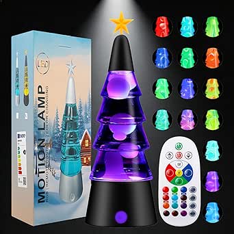 LampGreen Lavalampe,Weihnachtslampe mit Fernbedienung,15-Farbige LED Stimmungslampe für Weihnachten Wohnungsdekoration Geschenk -Schwarzer Sockel