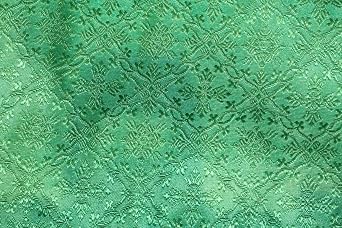 PureSilks Brocade Fabric Green Color Liturgical Vestment Cross Design BRO213[3] by The Yard