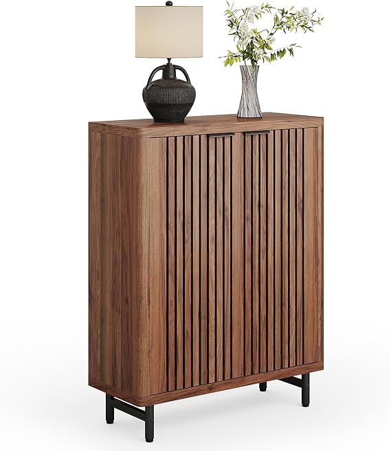 LITTLE TREE 6-Tier Shoe Cabinet with Doors for Up to 24 Pairs, Large Wooden Shoes Cabinet with Adjustable Shelves, Retro Freestanding Shoe Organizer for Entryway, Hallway, Brown