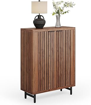 LITTLE TREE 6-Tier Shoe Cabinet with Doors for Up to 24 Pairs, Large Wooden Shoes Cabinet with Adjustable Shelves, Retro Freestanding Shoe Organizer for Entryway, Hallway, Brown