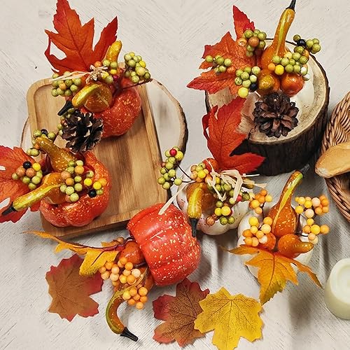 Miniatura 8 de winemana Decoraciones de otoño para el hogar, juego de 6 centros de mesa artificiales de calabaza, bayas y piñas para oficina, Acción de Gracias,
