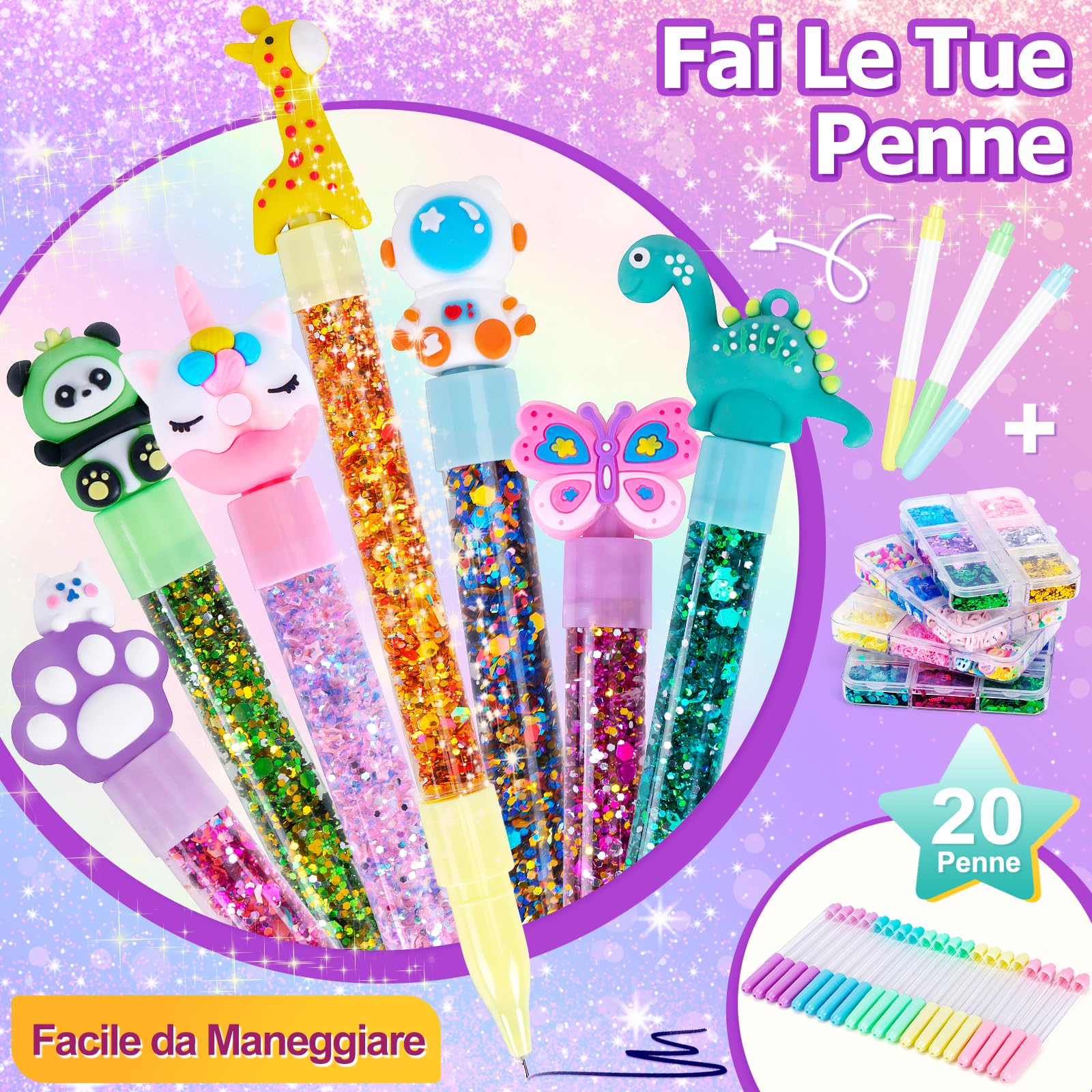 Kazzley Fabbrica delle Penne con 20penna, Lavoretti Creativi per bambino con 68+accessori, Idee Regalo per bambino 6-10 Anni, Set di Cancelleria 5-12 Anni