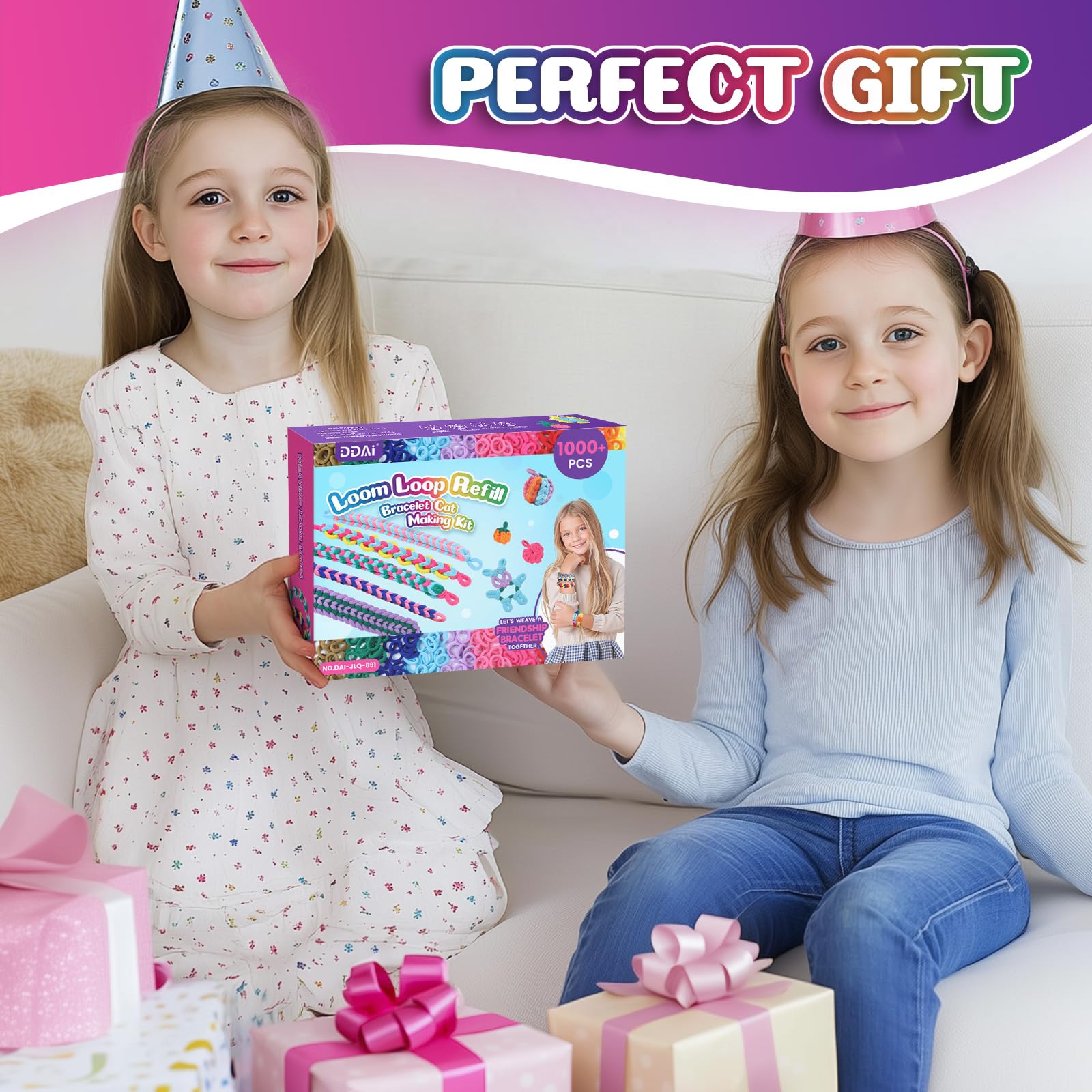 DDAI Juguetes para hacer pulseras, bandas elásticas de tela, kit de arte y manualidades para niños, kit de pulseras de telar tejidas, más de 1000 lazos de tela coloridos, regalo de cumpleaños para