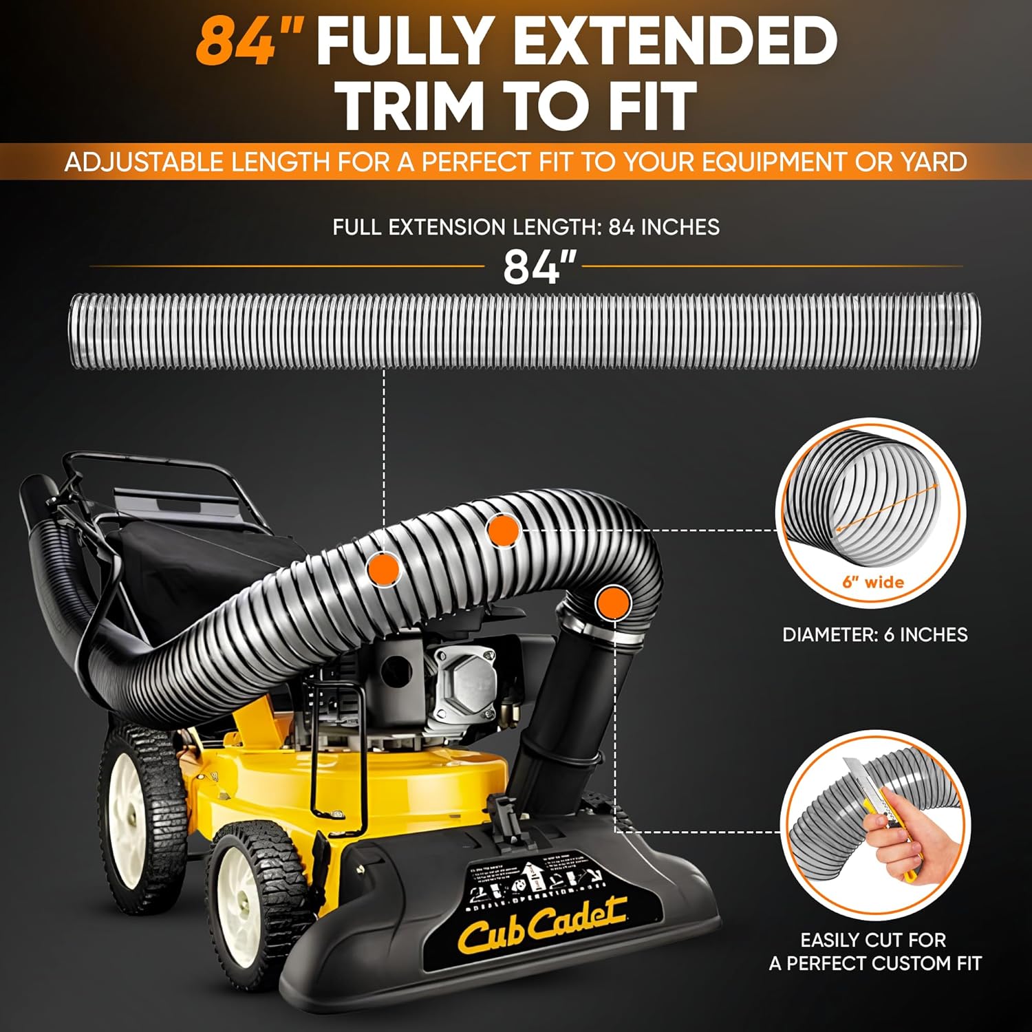 69860 Lawn Vacuum Hose 84 Length (Maximum Elongation) by 6 Wide Leaf Vac Hose Replacemen Agri Fab 41882 Mow-N-Vacs and Chip-N-Vacs Riding Mower Flex Hose 45-0577, 45-0578,45-0567