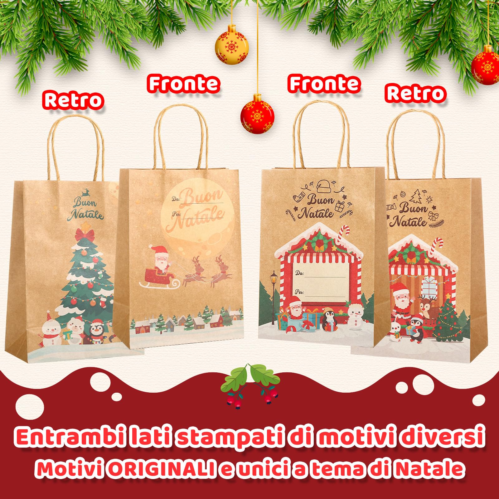 Set 28 Sacchetti Regalo Natale BlessedSeason - 6 Grandi, 10 Medi, 12 Piccoli Per Bomboniere