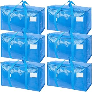TICONN 6 Pack Extra Large Moving Bags Heavy Duty with Zippers & Carrying Handles, Durable Storage Bags Moving Boxes for Closet Organizers and Storage (6 Pack, Sky Blue)