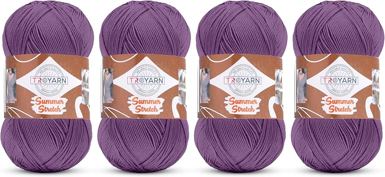 Troyarn Summer Stretch Acrylic Yarn, 4 Skeins, Lilac