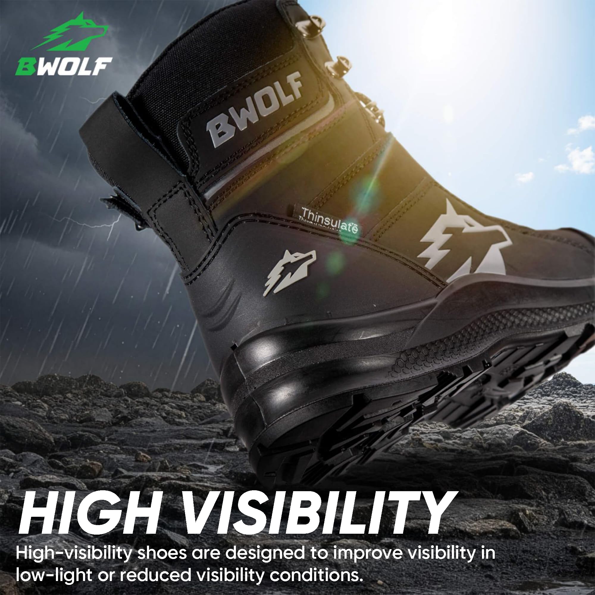 BWOLF Fantom Hi S7L - Botas de seguridad impermeables para hombre con entresuela de Kevlar, puntera compuesta
