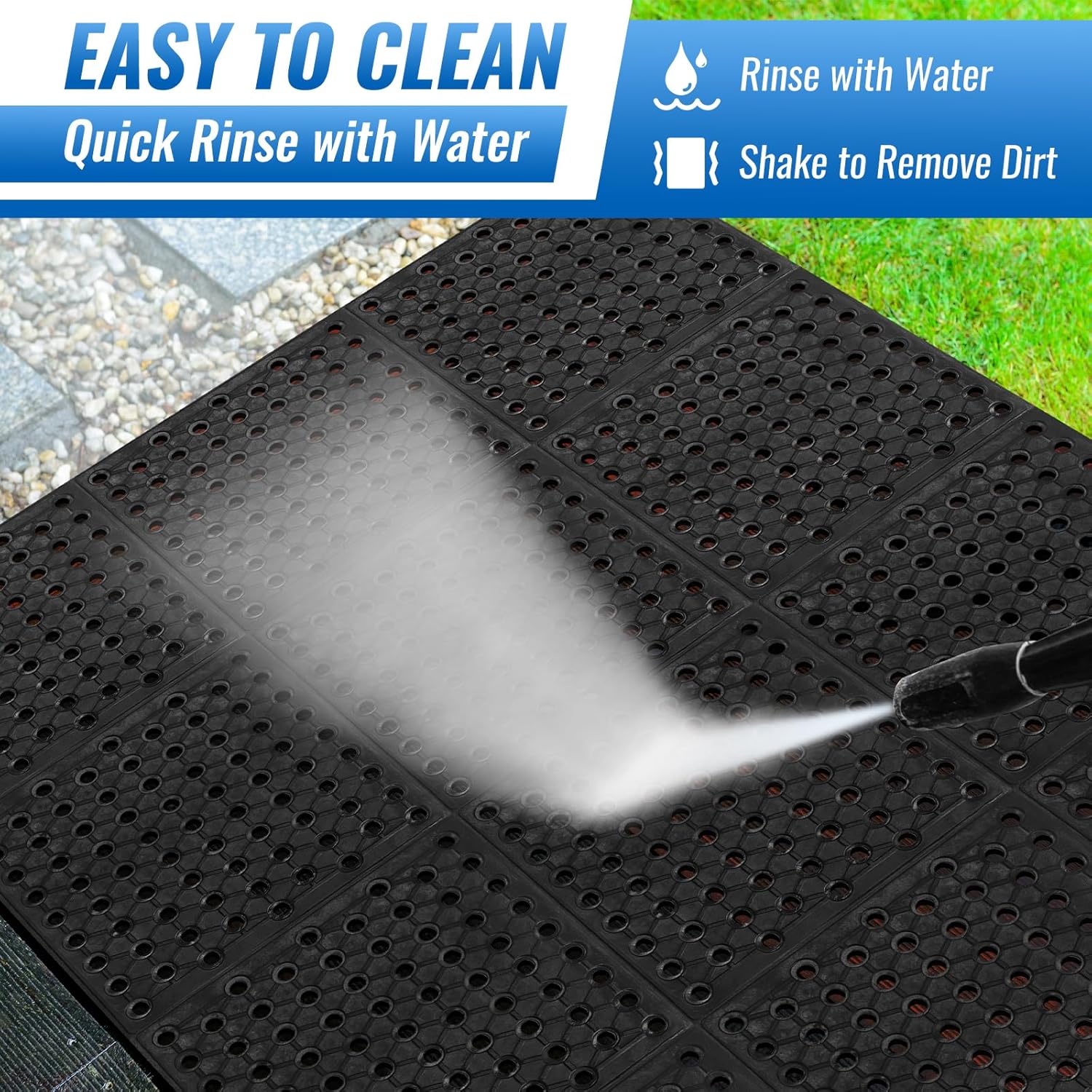 82.6 x 35.4 Inch Non-Slip Commercial Anti-Fatigue Drainage Rubber Mat Roll, Heavy Duty Rubber Floor Mat with Holes for Restaurants, Bars, and Wet Areas, Black - Image 3