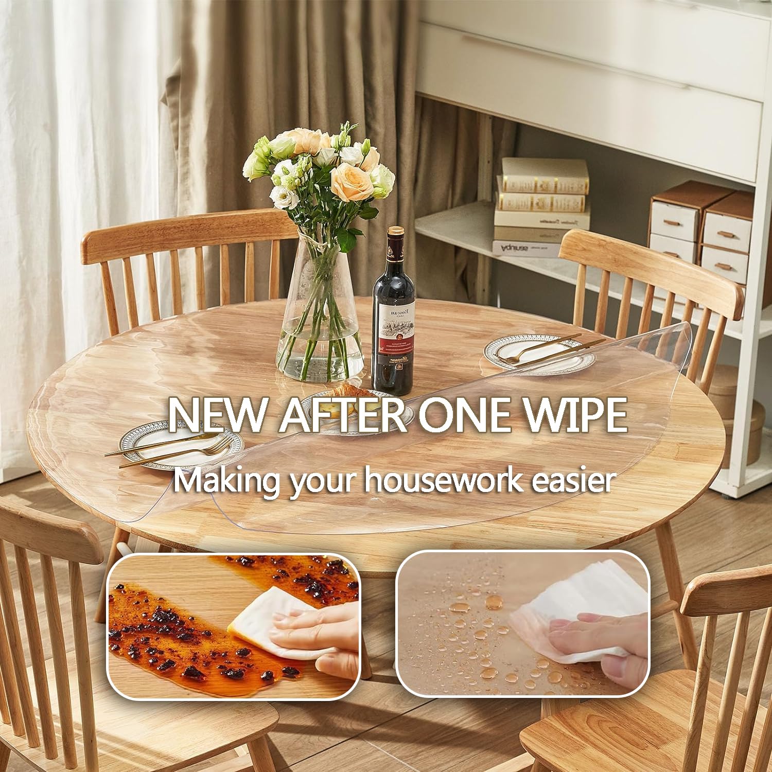 Royhom Nappe Ronde Transparente 120 Cm , Épaisseur 2mm, Imperméable