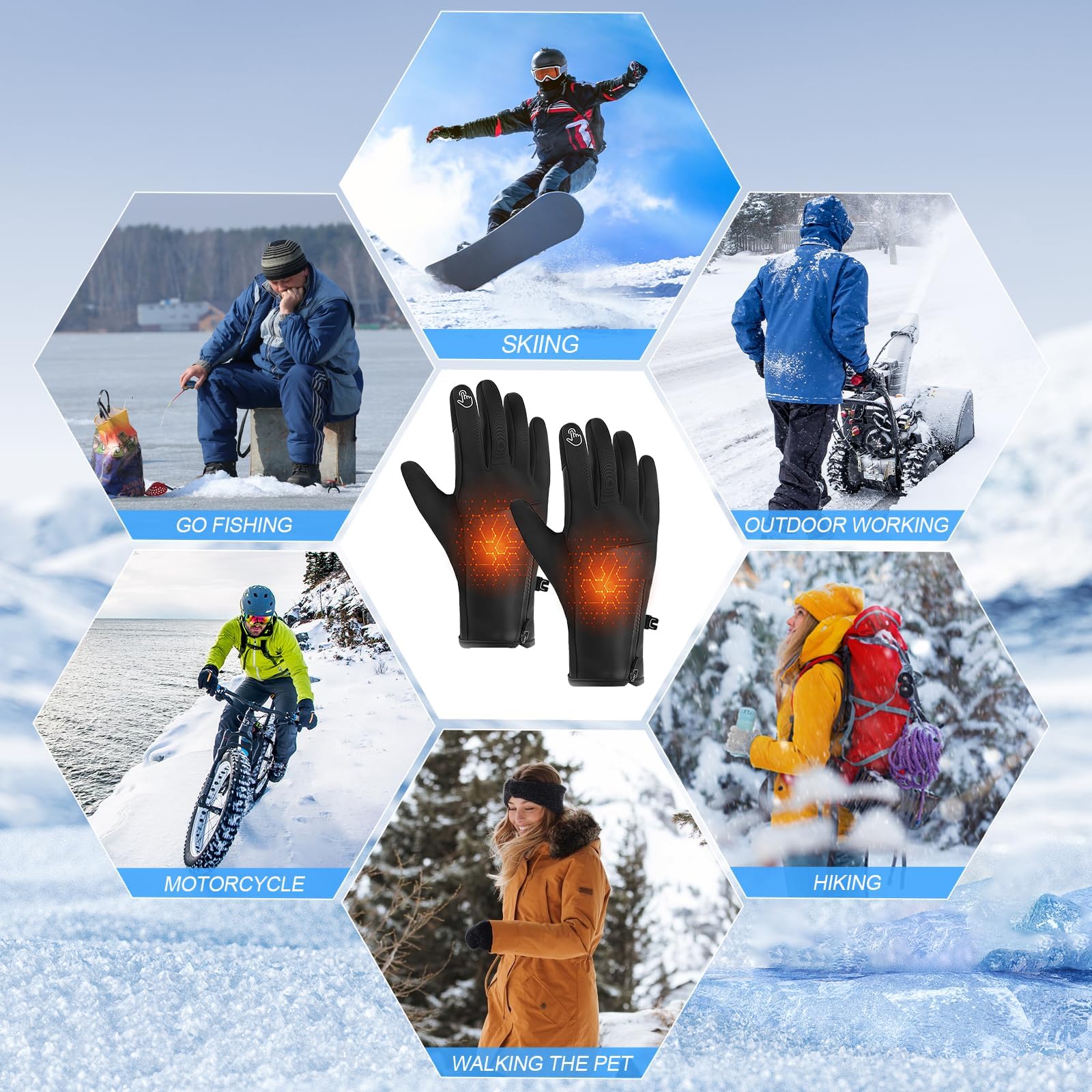Générique Gants Chauffants pour Homme Femme, Rechargeable Gants Chauffants USB avec Écran Tactile, Imperméables et Antidérapants, 3 Températures Réglables, Gants Hiver pour Velo/Moto/Ski/Travail