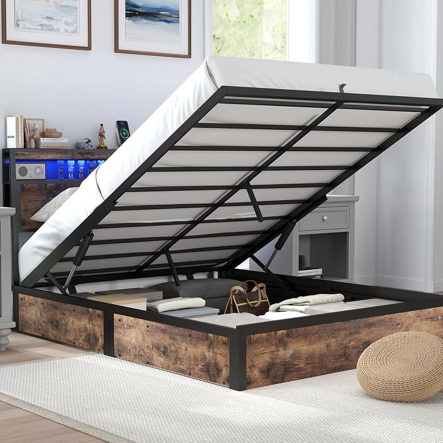 Amazon.com: Full Size Lift Up Storage Bed Frame with