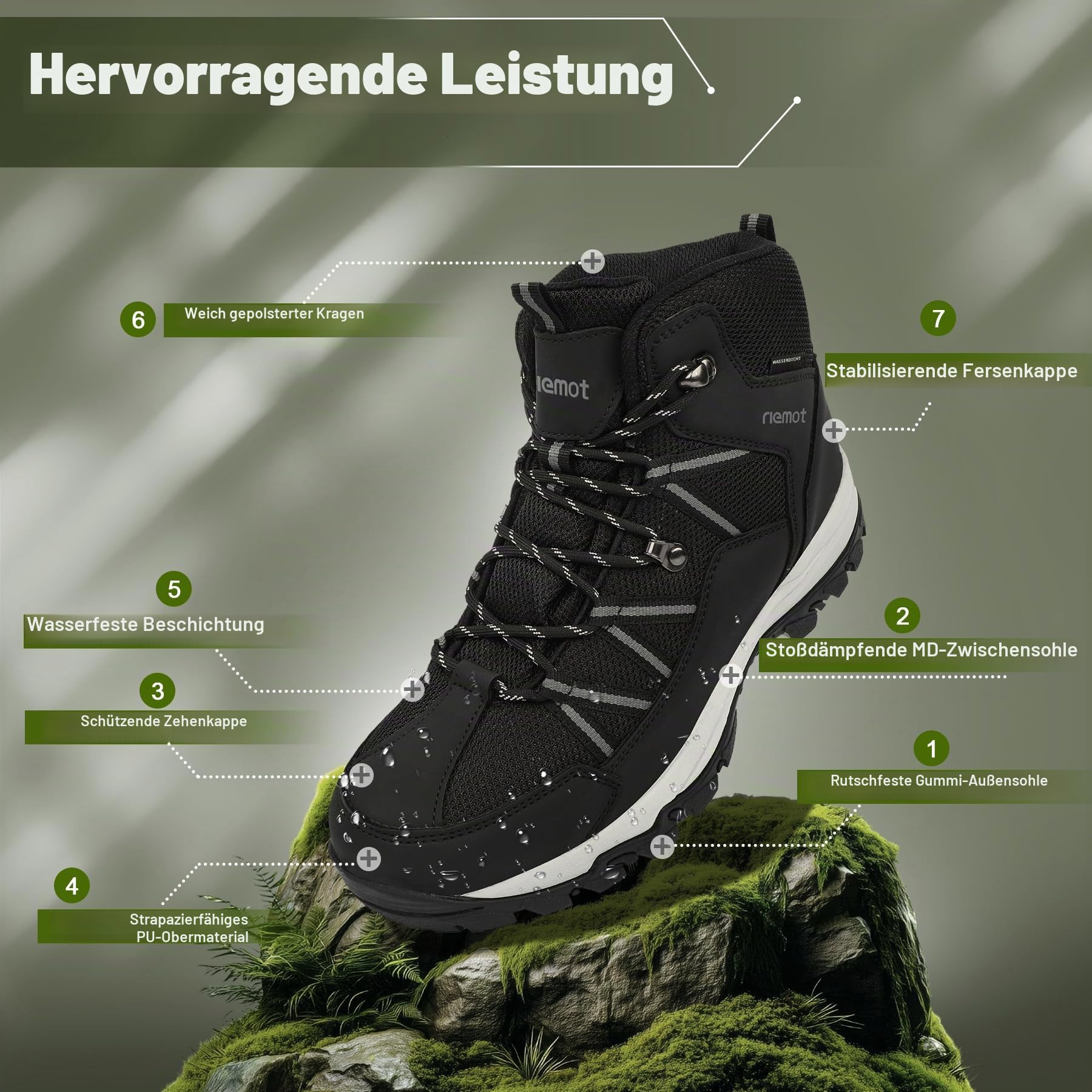 riemot Wanderschuhe Damen Trekkingschuhe rutschfeste Stiefeletten Outdoor Trekking Schuhe Hiking Boots Camping Backpacking Wanderstiefel