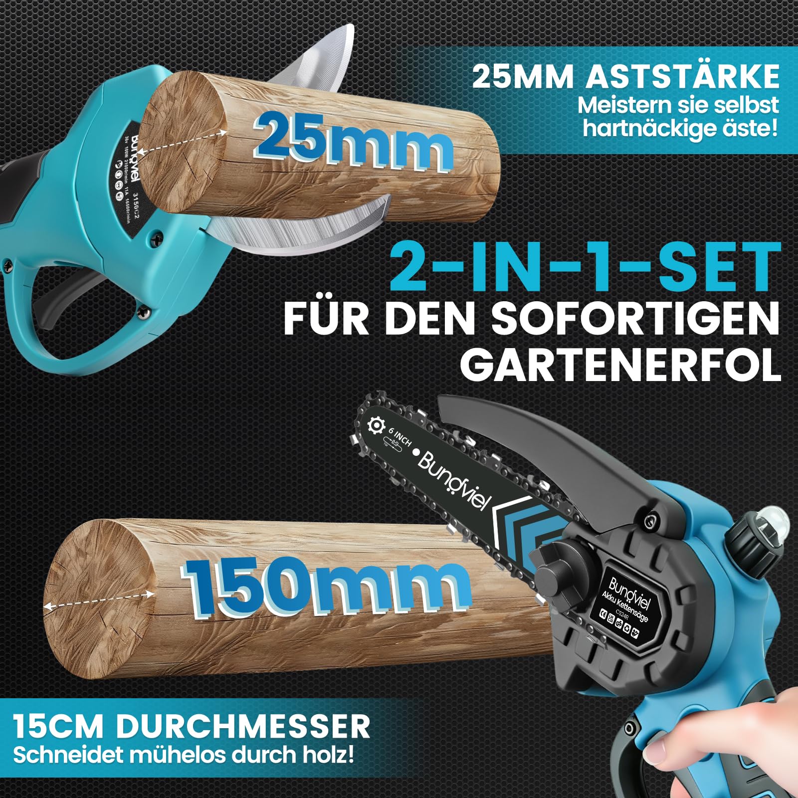 Potatore a batteria 4 in 1, compatibile con batteria Makita, mini motosega senza spazzole da 6 pollici e cesoie elettriche da 25 mm, 2 batterie da 4,0 Ah, asta telescopica fino a 235,5 cm