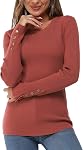 Newshows 2025 Chandail d'automne à manches longues Col de l'équipage Bouton léger stretch pullover Casual Tunic Tops pour femme