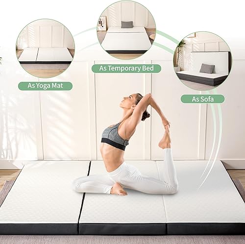 Miniatura 6 de MUUEGM Colchón plegable de espuma viscoelástica de tamaño individual, colchón plegable de 4 pulgadas para yoga, viajes, caravana, campamento,