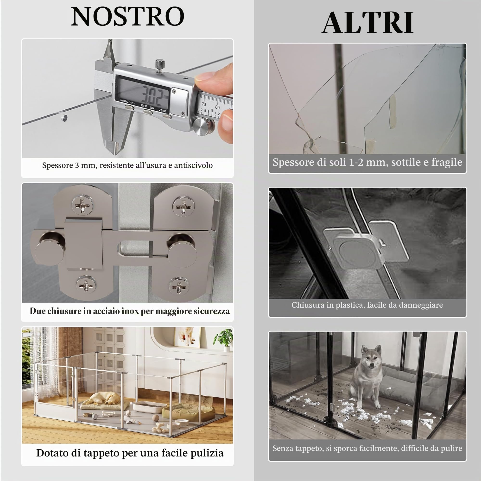 XL Recinto Box Parto per Cani Acrilico Alto 60cm Telaio Alluminio 180x120cm