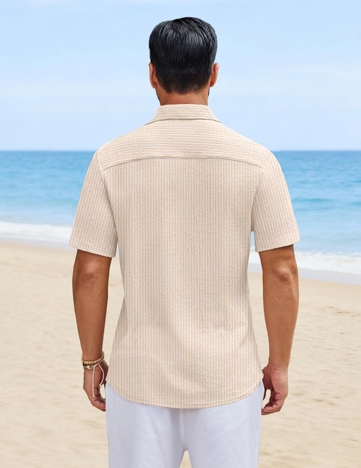 COOFANDY Mens Short Sleeve Casual Shirts Button Down Striped Summer Shirts Textured Vacation Beach Shirt - Image 6