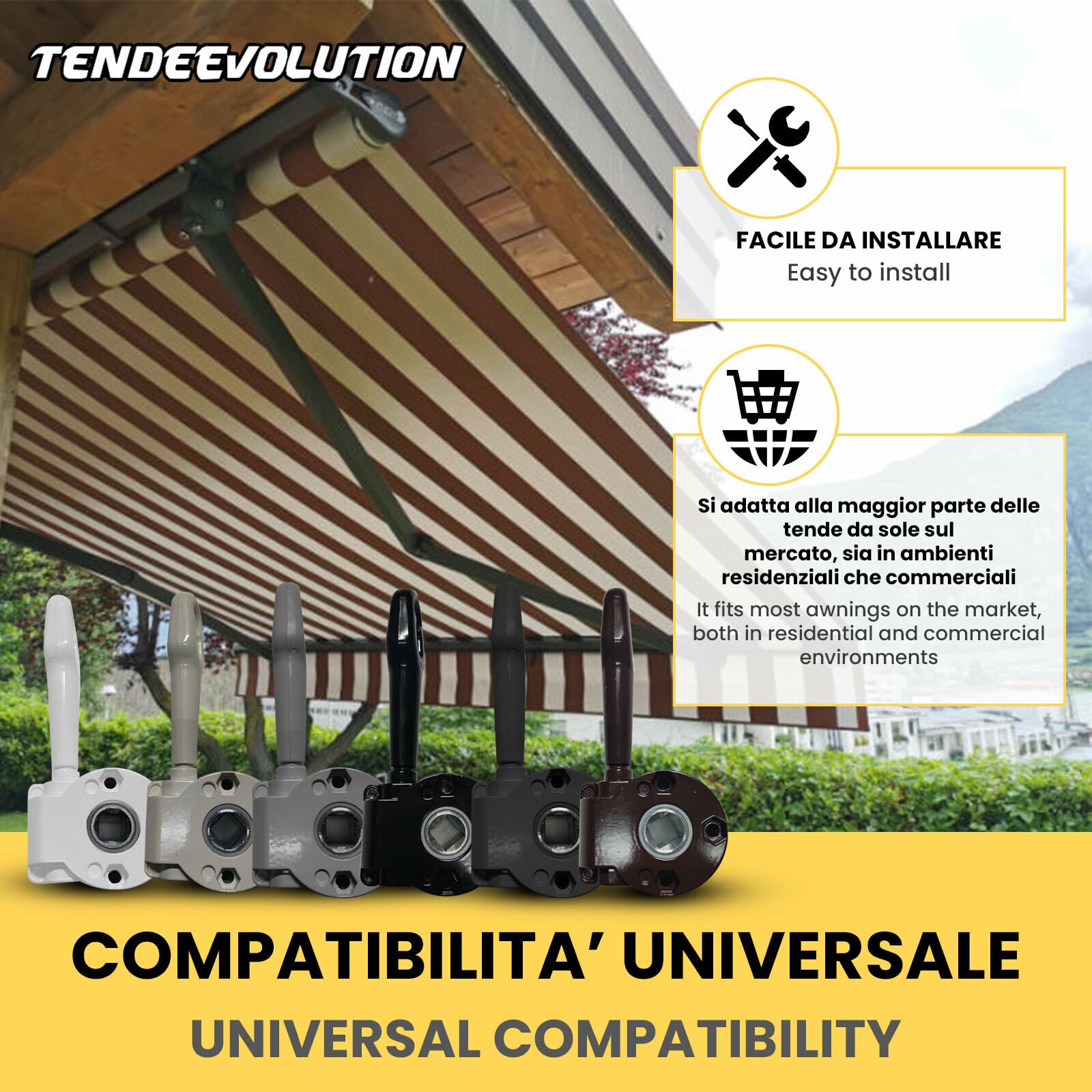 TENDEEVOLUTION Treuil Manuel Store Banne Extérieur Zamak Inoxydable Carré 13 mm Blocage Automatique Gris Anthracite