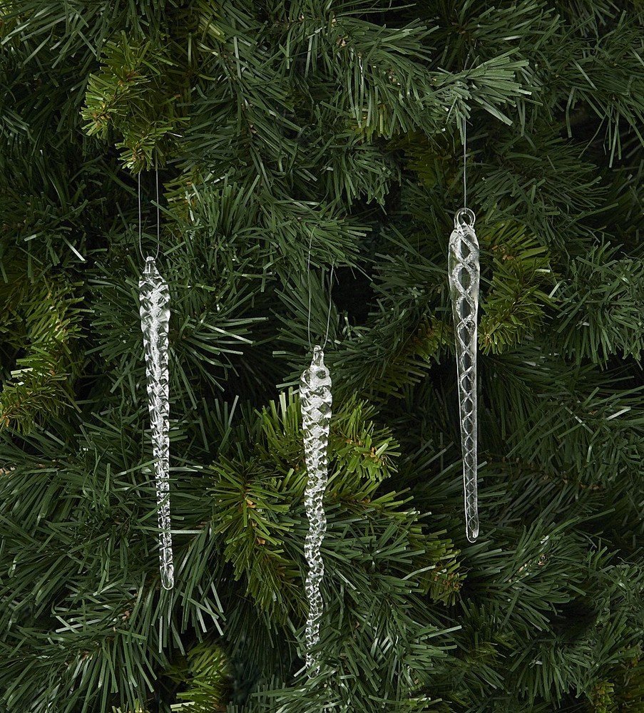 Gisela Graham BAUBLES GLASS ICICLE HANGING ORNAMENTS BOX OF SIX 14CM