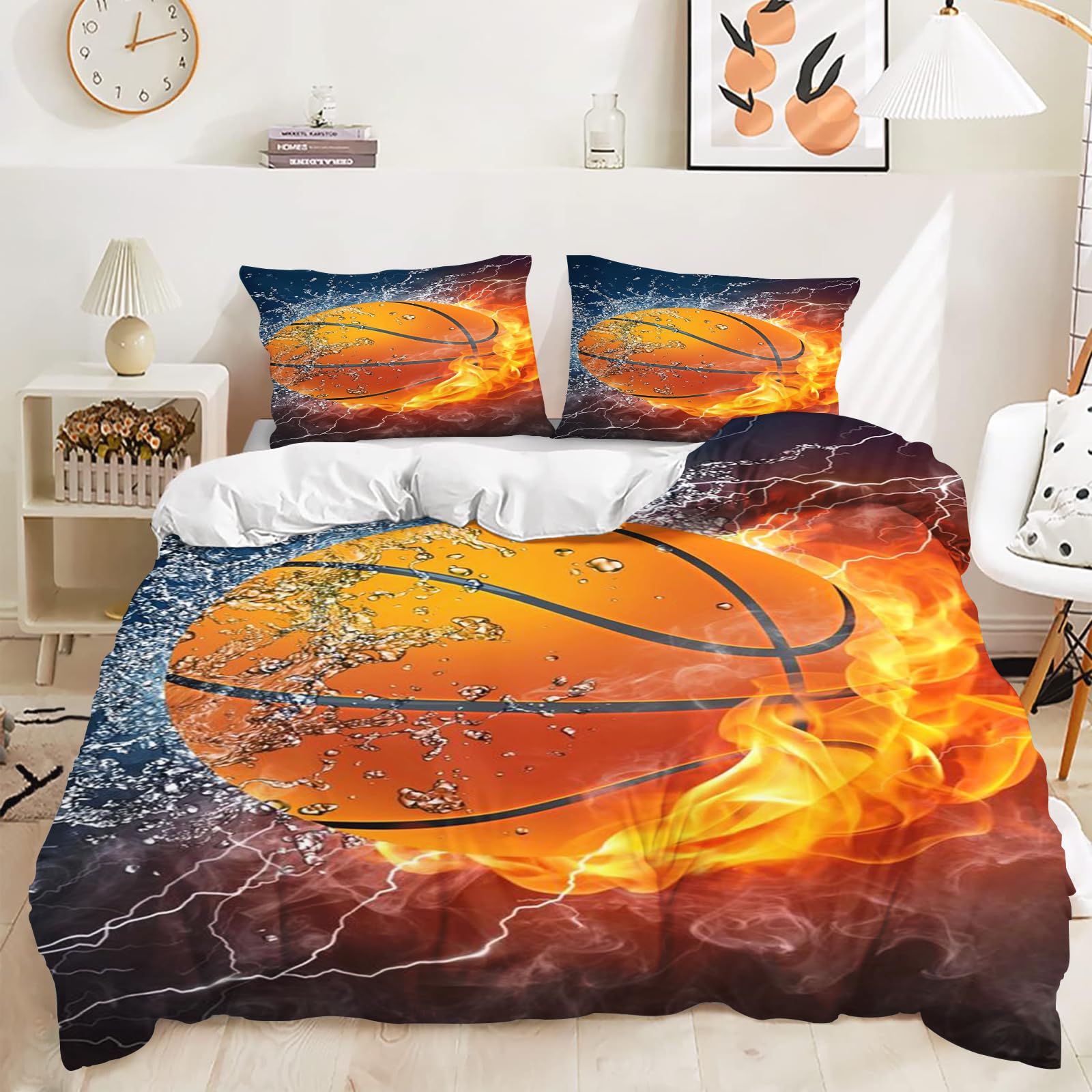 Linge de lit enfant en microfibre douce et résistante aux motifs de basketball