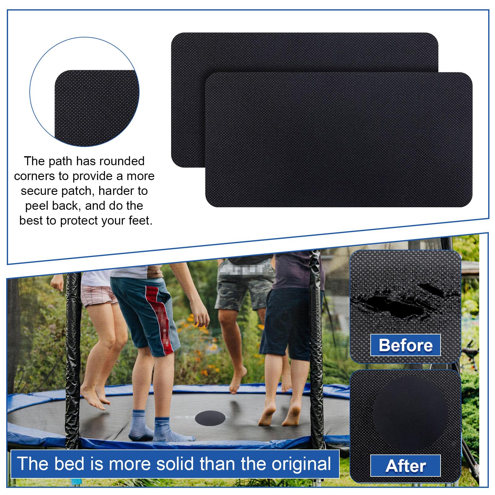 6 Pezzi Kit Riparazione Toppe Per Trampolino, 10x10cm Autoadesive In Gomma Con Raschietto - Per Fori E Strappi - 2