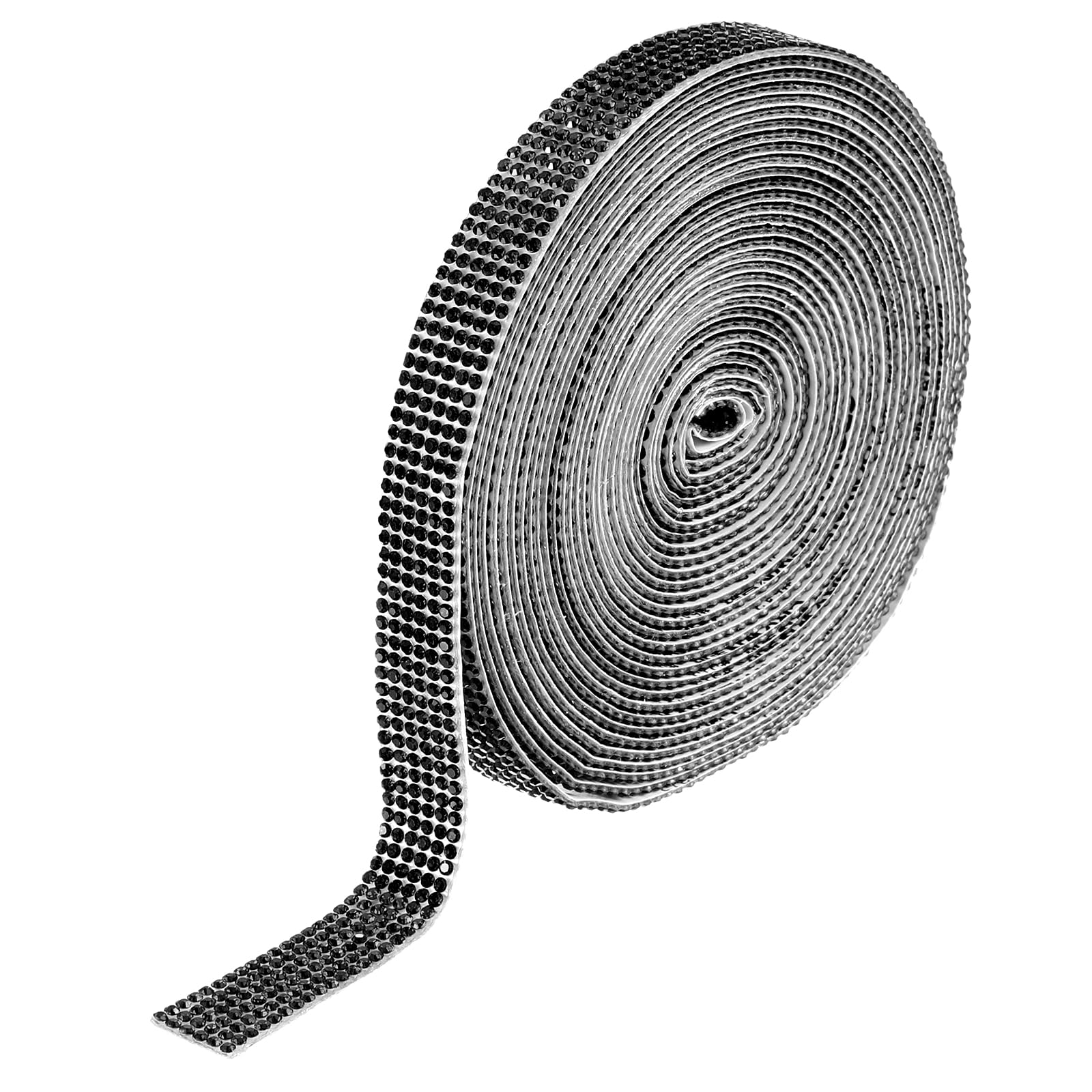 QUARKZMAN Self-Adhesive Rhinestone Strips, 6 Rows 6 Yards Crystal Rhinestone Ribbon Bling Diamond Sticker for Crafts Car Phone Decor (Black, 0.53 Inch Wide)