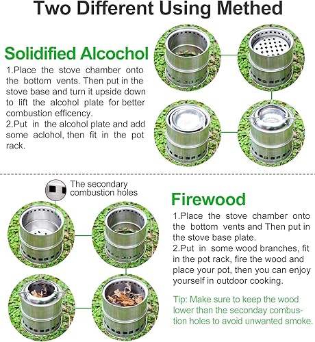 Miniatura 6 de Zhongmei Besplore - Estufa de leña portátil para acampar, de acero inoxidable, para picnic, barbacoa, campamento, senderismo