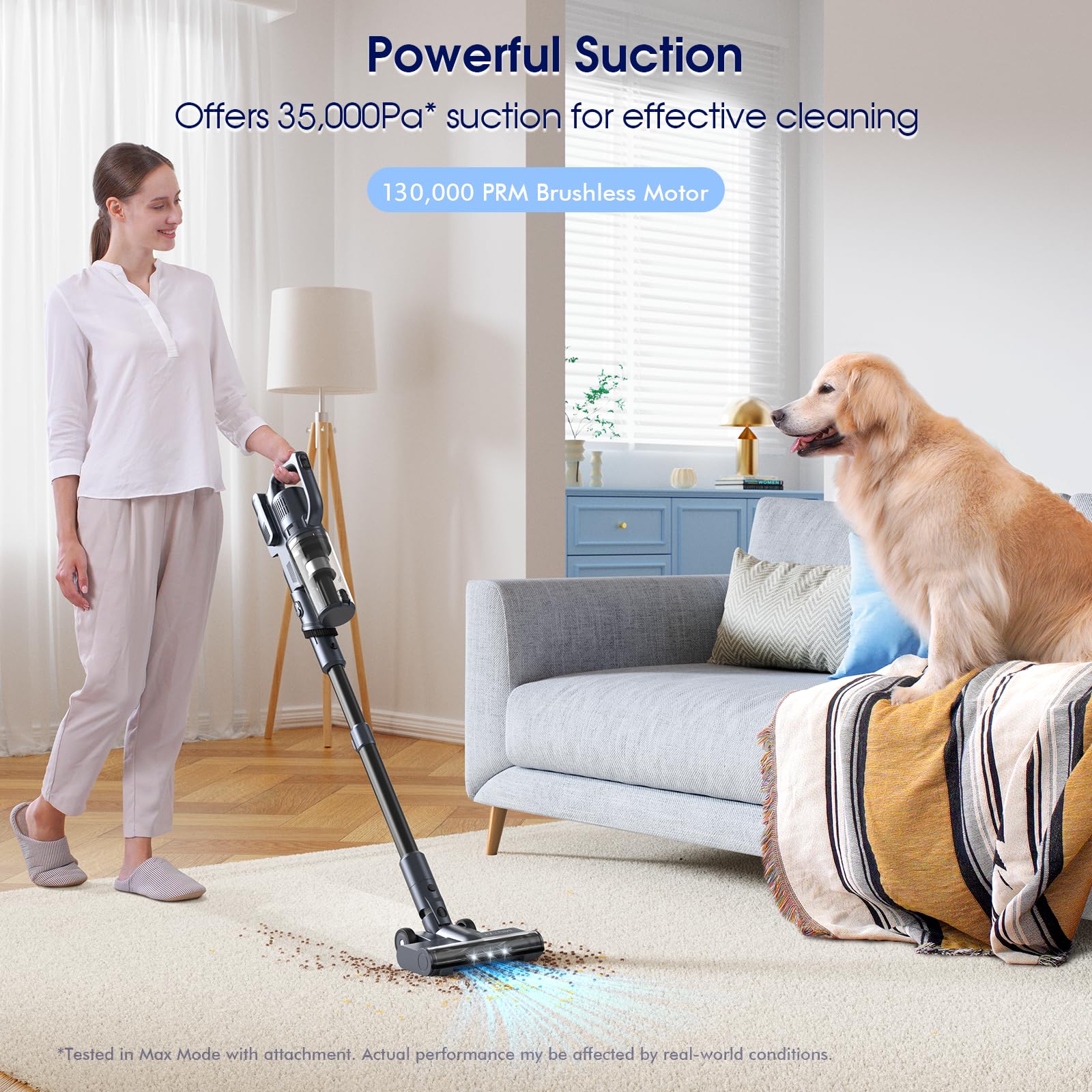 MIUZZY 35,000pa Cordless Vacuum Cleaner, Max 50 Minutes, Lightweight Cordless Cleaners for Home, Stick and Handheld Vacuum for Carpets, Hard Floor, Pet Hair, Cars (Black)