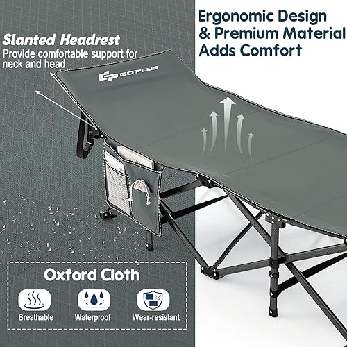 Miniatura 3 de Goplus Catre plegable de campamento, catre de dormir de 27.5 pulgadas para adultos con bolsa de transporte, capacidad de peso de 600 libras, cabeza