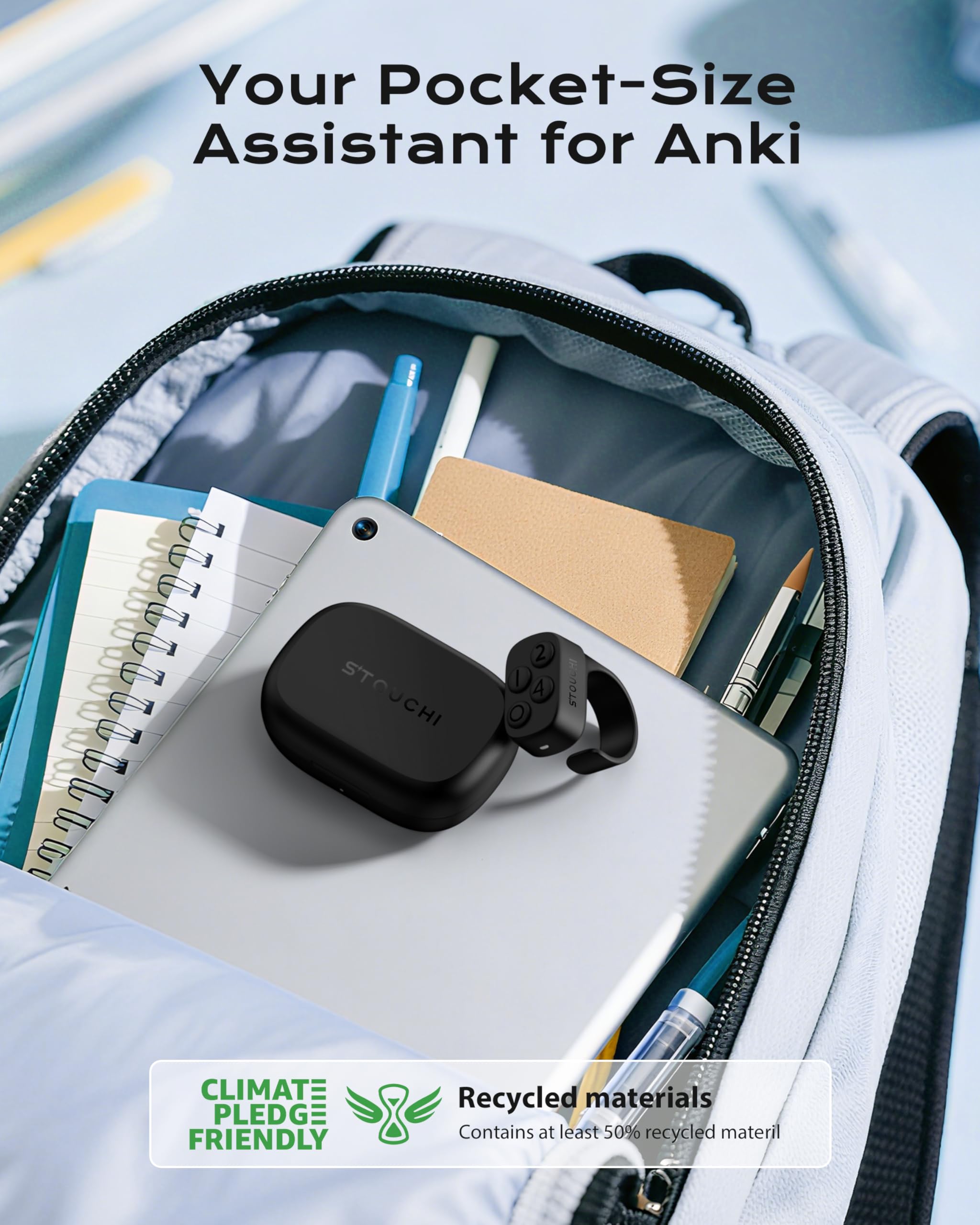 Stouchi Télécommande pour Anki [Aucun Reprogrammation ni Plugins Nécessaires] Entraîneur de Mémoire Bluetooth Anki avec étui de Chargement 140h, Compatible avec Windows, Mac, iPad, iOS, Android