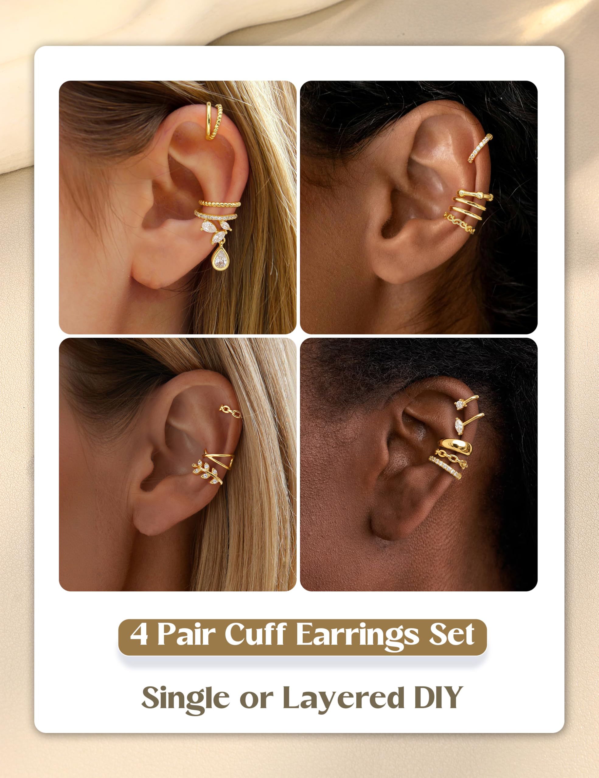 HAIAISO 18 Pcs Gold Ear Cuffs for Women Non Piercing Adjustable Ear Cuff Earrings Clip On Cartilage Helix Wrap Ear Jewelry Set