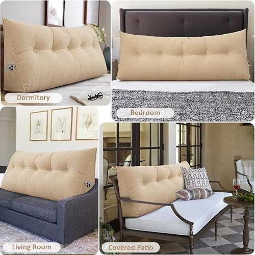 Miniatura 6 de BECHAEO Almohada de cuña de cama para cabecera, lectura y descanso lumbar para cama, sofá, almohada larga grande con bolsillos laterales, funda