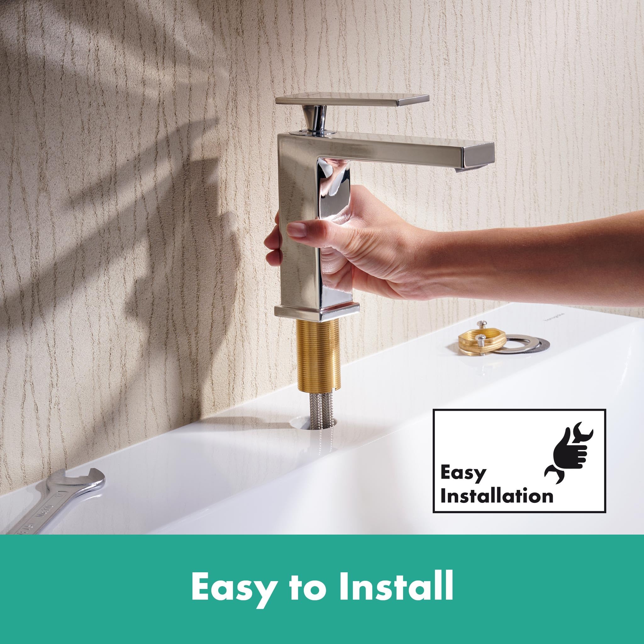 hansgrohe Tecturis E - Waschtischarmatur mit Zugstange, energiesparend (CoolStart), Wasserhahn Bad mit Auslauf Höhe 110mm, Mischbatterie Waschbecken wassersparend (EcoSmart), Chrom