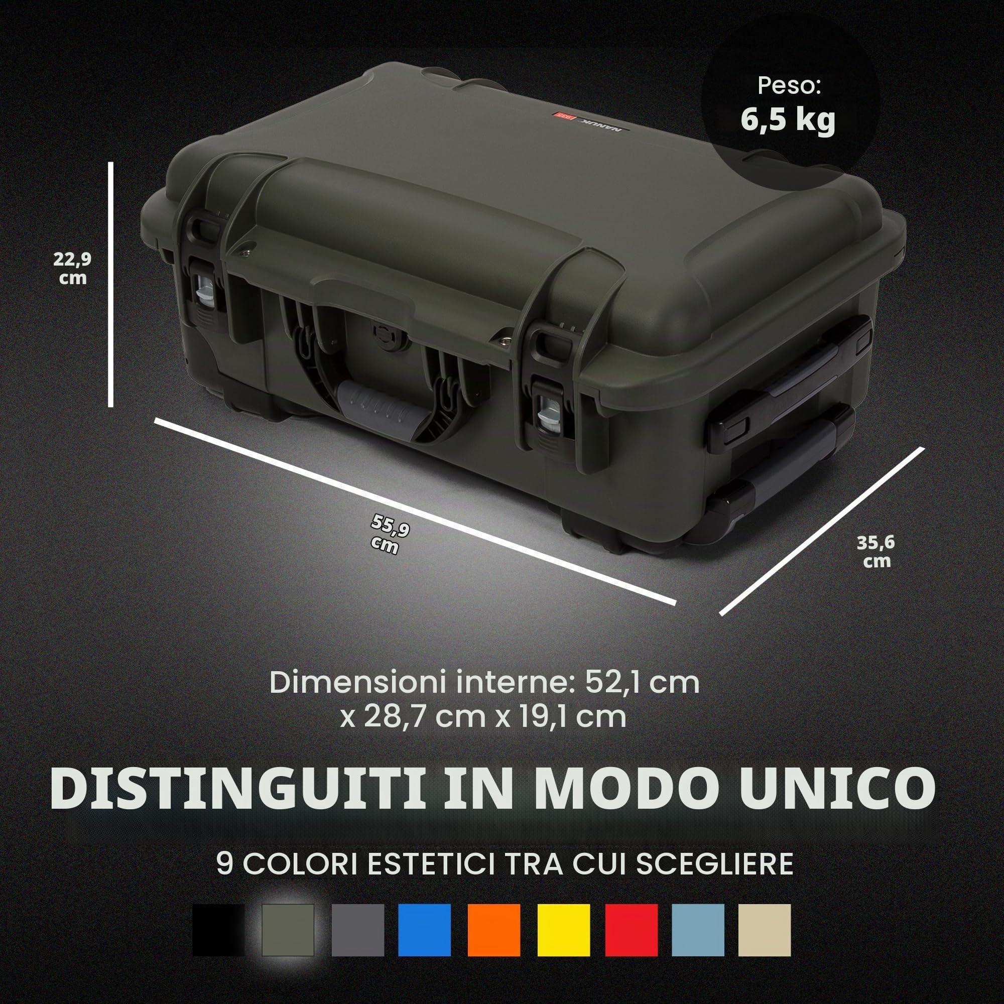NANUK 935 - Valigia rigida e impermeabile per fotocamera, con divisori imbottiti (25,1 cm x 40,9 x 25,7 cm) (Verde Oliva)