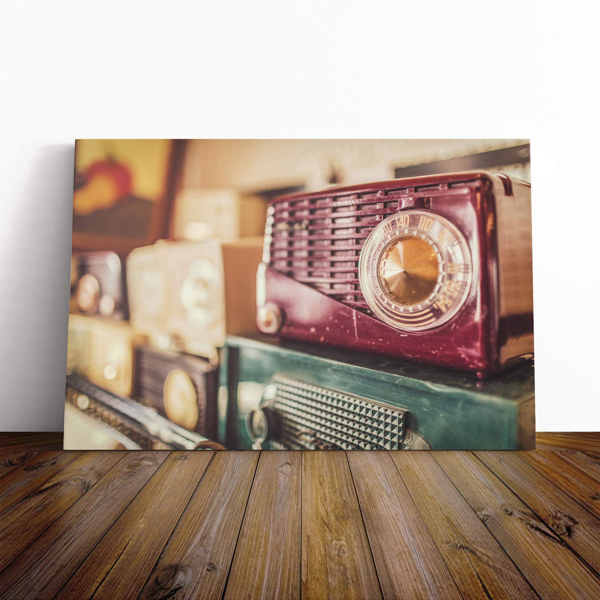Retro Radios Canvas Print | Gallery Wrapped 30mm Frame Wall Art | 24x16 inches | Ready to Hang | Retro Picture | Living Room Bedroom Lounge Office