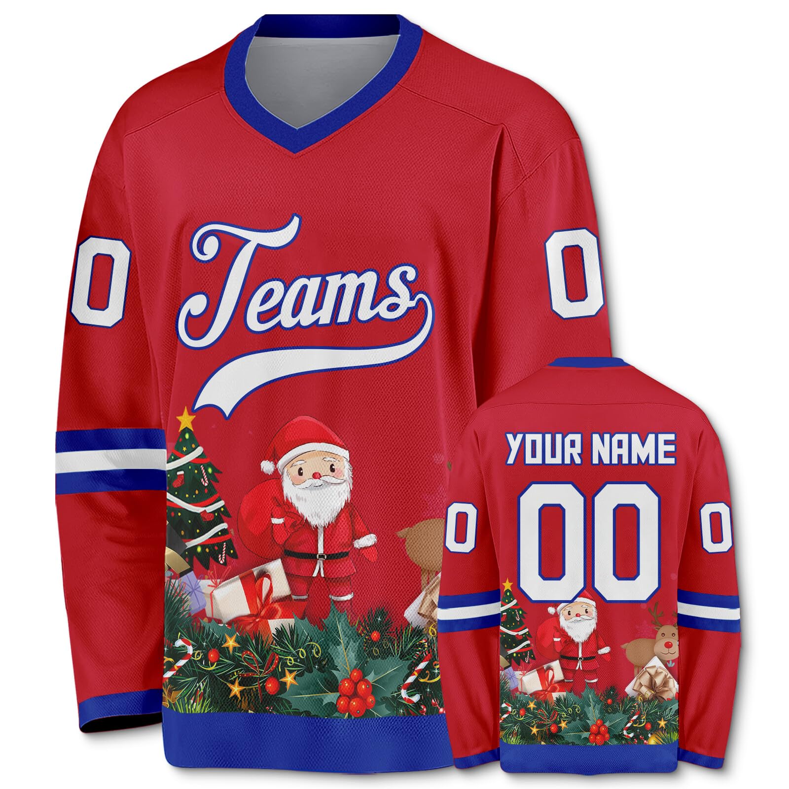 Customized Hockey Jersey Christmas Jersey Santa Claus Customizable Printed Stitched Name Number Hockey Jersey Gift