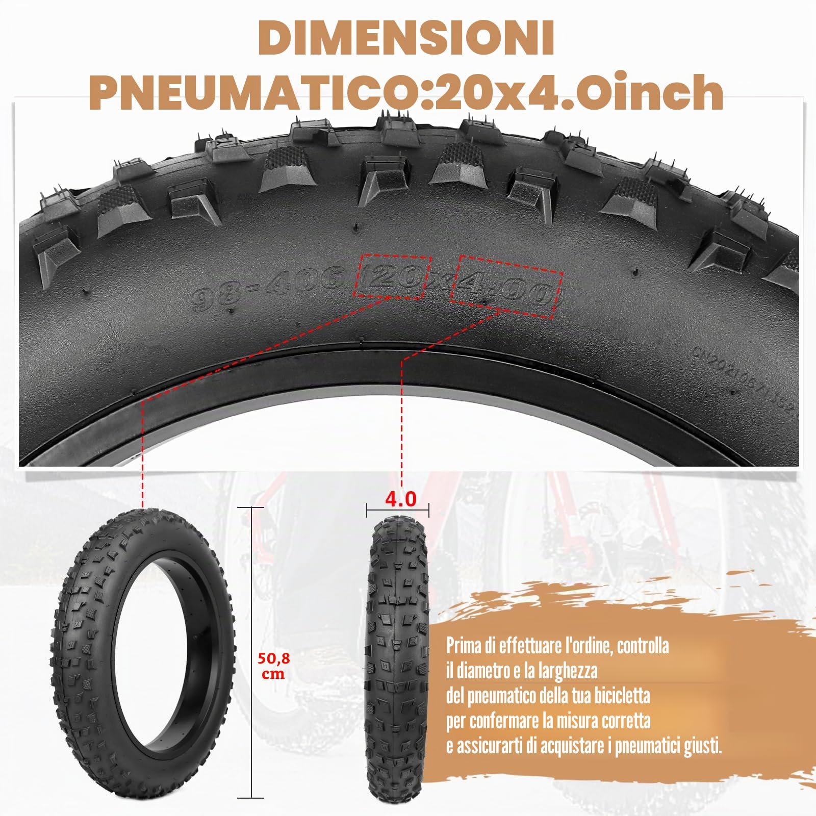Confezione da 2 pneumatici pieghevoli per bicicletta Fat Bike Tire Grasso, 20/26 x 4,0 cm, per bicicletta elettrica, Mountain Snow and Beach Bike
