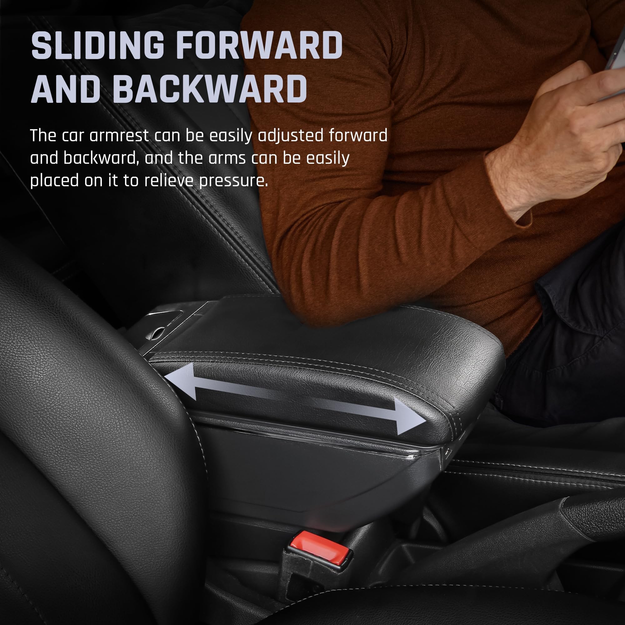 Scatola bracciolo auto per KIA Stonic Rio 3 2018-2024 accessori filettatura nera | Organizer per console centrale, 7 porte USB, bracciolo in pelle a doppio strato, supporto per gomito, portabicchieri
