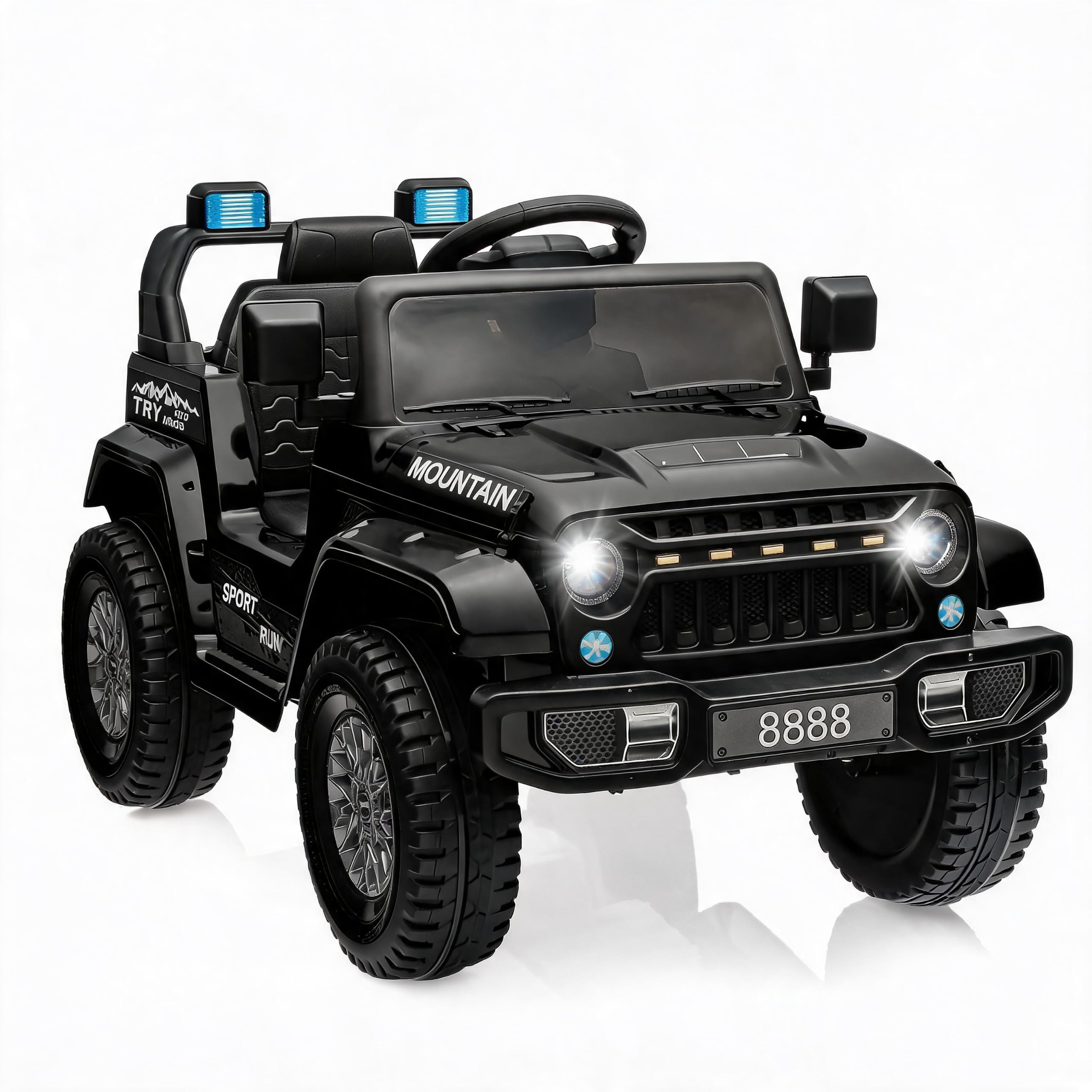 IDEALHOUSE 12V Kinder Elektroauto mit Fernbedienung – 2x35W Motoren, Musik, drahtlos, Hupe, LED-Scheinwerfer, Federung, Sicherheitsgurt – Kinderfahrzeug Geschenk – Schwarz