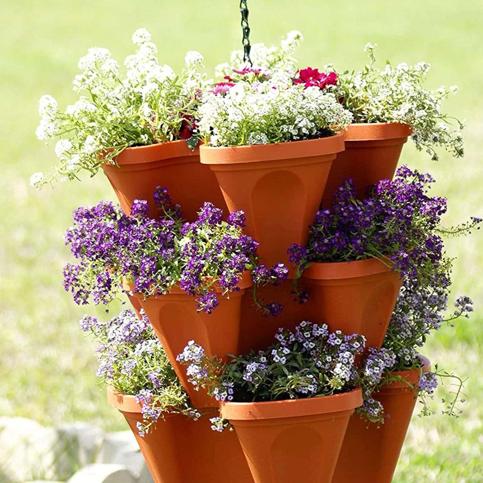 Jardinera vertical apilable para fresas y hierbas aromáticas con bandeja para balcón y jardinería