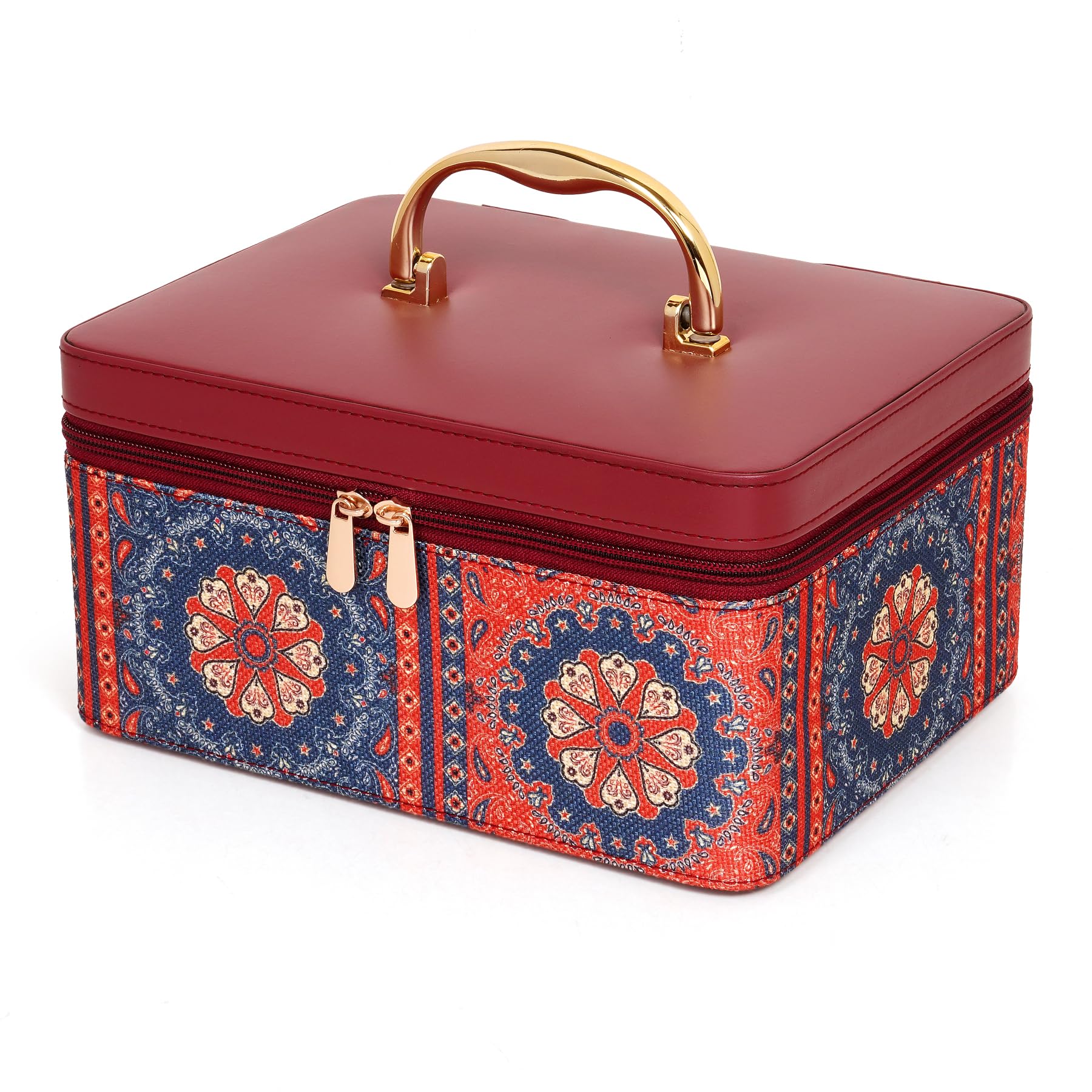 Hard Craft Large Capacity Cosmetic Bags for Womens Girls Bride Multi Functional Beauty Case Wedding Makeup Jewelery Bridal Box Leather Storage Organizer Bag for Home Travel with Mirror-picture-34