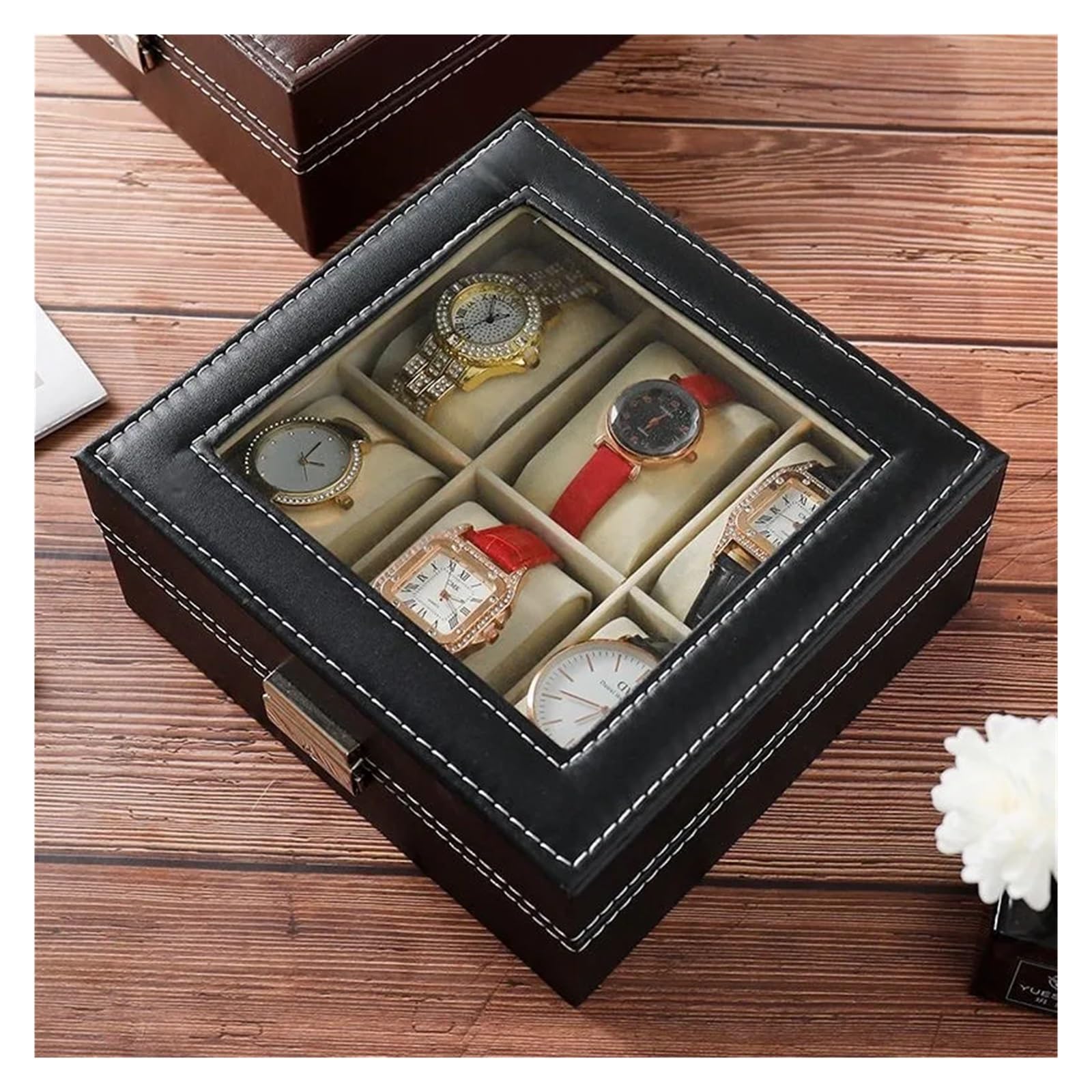 Uhrenbox 2/3/4/5/6/8/10/12 Slots PU Leder Uhr Box Traditionellen Stil Uhr Lagerung Box Geschenk Uhr Fall Mit Schloss Uhrenkoffer(Beige 12 Positions)
