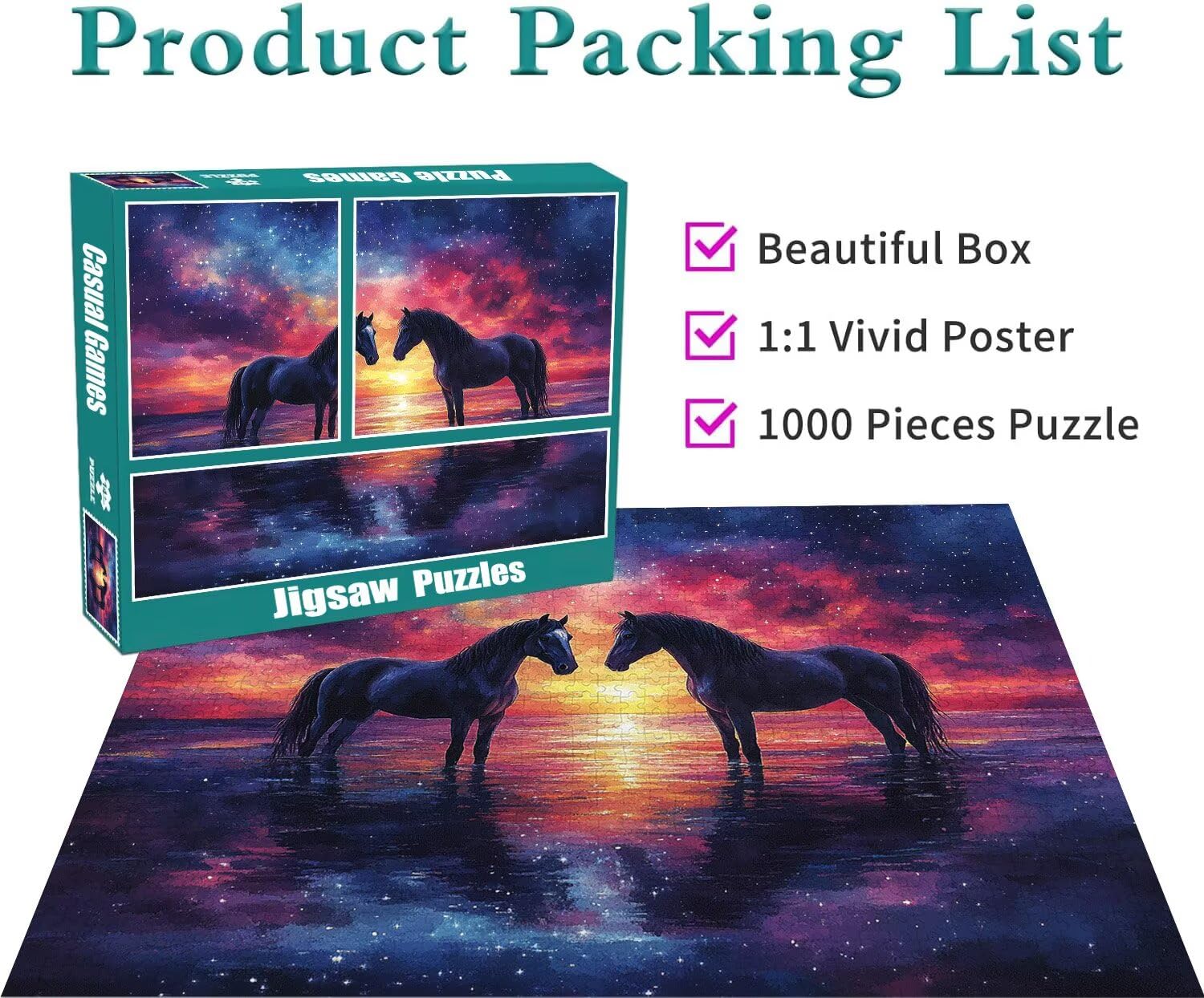 Pferd Puzzle für Erwachsene Kinder Anspruchsvoll 5000 Teile Impossible Klassische Puzzles Schwer Sternenhimmel ab 8 9 10 Jahre für Mädchen Jungen Jigsaw Kunst Educa, für Geschenke 105x156cm t-633