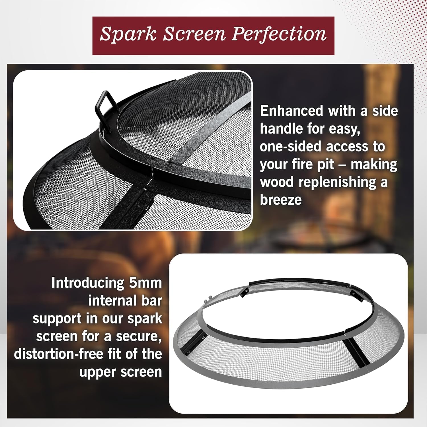 FEBTECH - Fire Pit Screen 40 inch Round Heavy Duty Outdoor FirePit Screen Round with Hook for Easy to Lift Spark Ring, Firepit Replacement Screen & Fire Pit Insert