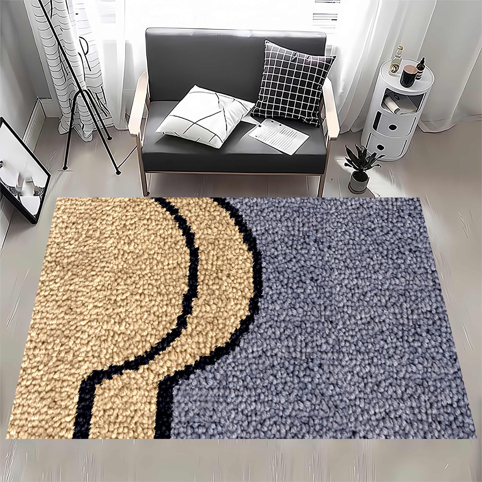 MXOUAJ 40 x 70 cm Latch Hook Rug Kits for Adults, Rug Making Kits for Adults, Printed Canvas Tapestry Kits Embroidery Kits, DIY Crochet Yarn Floor Cushion Crochet Large Hook for Home Decoration